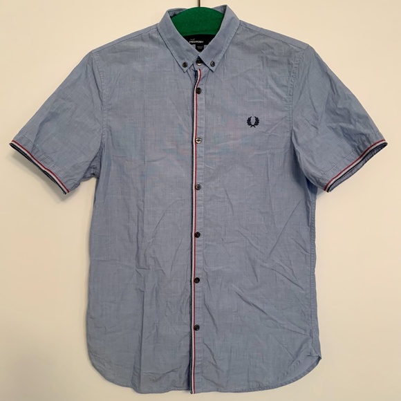 Fred Perry Short Sleeve Cotton Button Casual Oxford Shirt Size S Trim Detailing - Picture 1 of 14